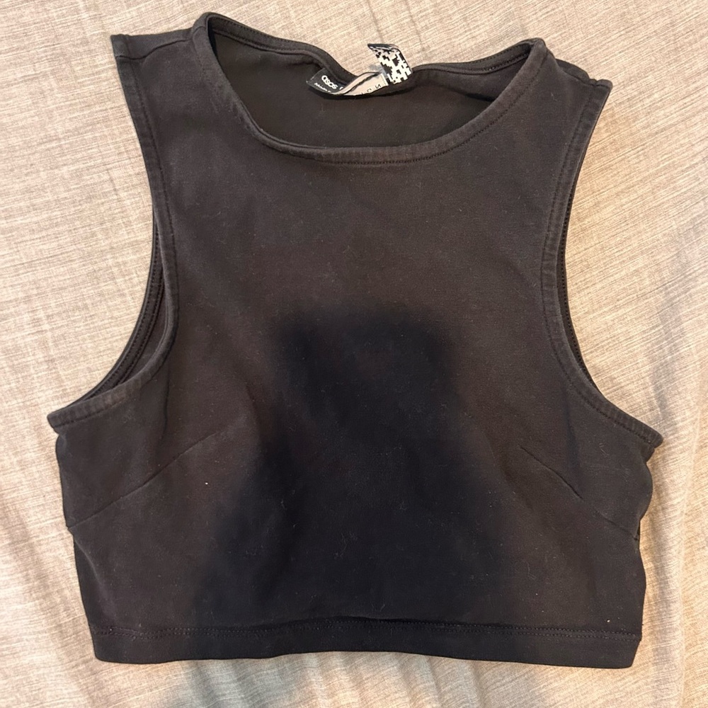Black cropped high neck tank